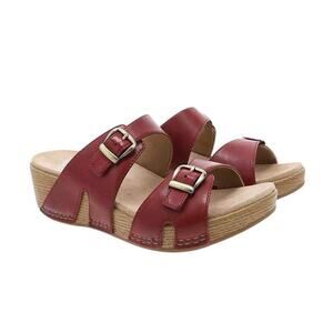 $195 New Dansko Womens 39 US 9.5 Leann Leather Red Slide Buckle Sandal Sold Out